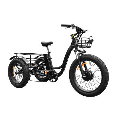 China Aluminum Alloy Front Hub Motor Fat Tire Electric Bicycle 48V 500W 750W Cheap Adult Three Wheels Electric Tricycle For Elderly for sale