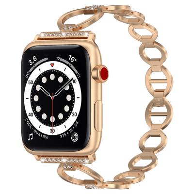 China 304/316 Plus New Design Solid Stainless Steel KeepWin No Removal Factory Women Luxury Solid 304L Diamond Metal Chain Apple Watch Stainless Steel Band for sale