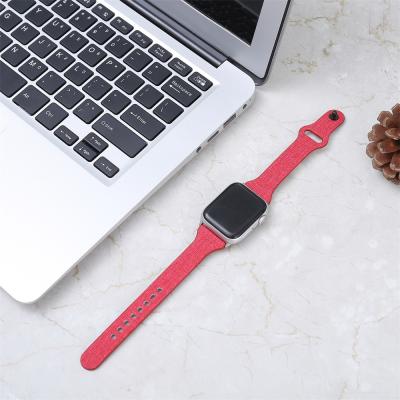 China Keepwin Luxury Slim Charm Link Cuff Buckle Apple Watch Band Genuine Leather Leather Strap For Girl 45/44/42mm 41/40/38mm for sale