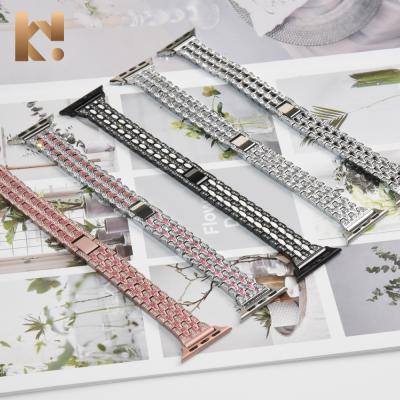 China Keepwin Bling Stainless Steel Replacement Watch Bands Solid Diamond Rhinestone Stainless Watch Bands For Apple iWatch 6 Se 5 4 for sale