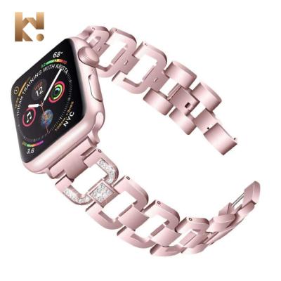 China Keepwin Stainless Steel Bling Solid Watch Bands For Apple Watch Series 7 6 5 4 3 2 1 SE Diamond Crystal Replacement Watch Band Woman for sale