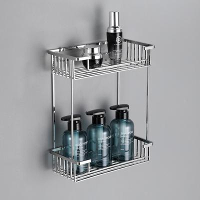 China Wall Mounted Type - 2 Tier Wall Mount Space Saver Metal Stainless Steel Storage Basket WC Bathroom Toilet Shelf Rack for sale