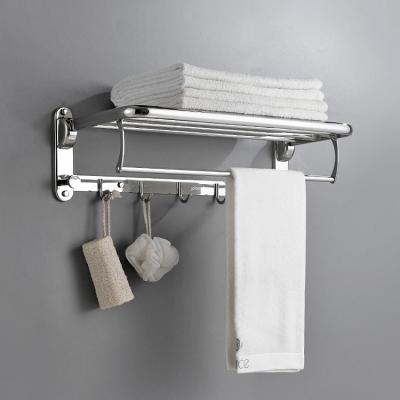 China With Hook Hotel Silver SUS304 Stainless Steel Modern Polished Wall Mounted Towel Shelf Bathroom Towel Racks With 5 Hooks for sale