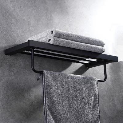 China Luxury Wall Mount SUS304 Stainless Steel Towel Rack Hotel Living Room Room Matte Black Bathroom Accessories Hardware Set for sale