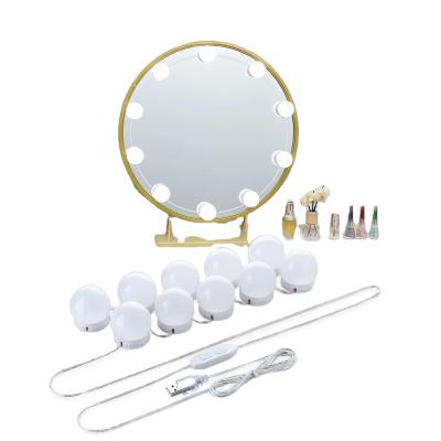 China Easy Installation Rotating Mirror Front Light Led Vanity Mirror Light Bulb Vanity Mirror Bathroom USB Three Color Temperature Dressing Table for sale