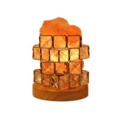 China UK Wholesale Magic Cube Shape Salt Lamp With Pink Rock Salt Chunks Blocks Night Himalayan Light for sale