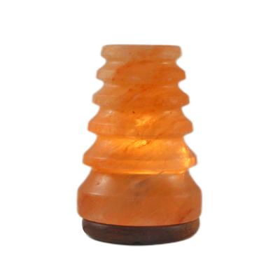 China USA UK Premium Quality Handcrafted Himalayan Pink Tower Salt Table Lamp With Wood Base Room Decoration Gifts for sale