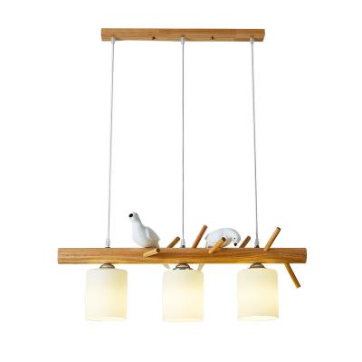 China Nordic Modern/Nordic Minimalist 3heads Birds LED Pendant Hanging Light for Dining Room Bar Shade Chandelier Japanese Solid Wood Glass Lamp for sale