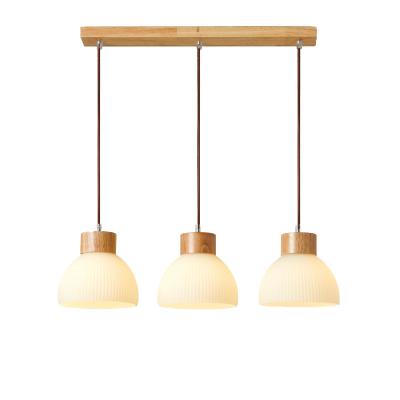 China Modern/Nordic Best Selling Wood Hanging Lamps for Bedroom Nordic Pendant Lamp E27 Glass Shade Chandelier for Dining Room Bar Table for sale