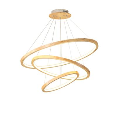 China High Quality Modern/Nordic/Japan Wooden 3 Ring Pendant Light For Dining Room Nordic Fitted Shape Led Chandeliers Hanging Lights For Living Room for sale