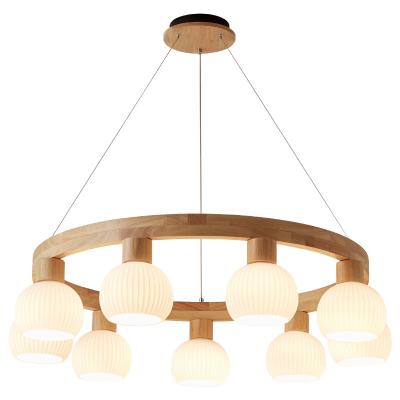 China New Product Nordic Modern/Nordic Living Room Light Fixture E27 Glass Ball Chandelier Wooden Pendant Light For Cafe Restaurant Office for sale