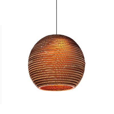 China Industrial Vintage Nordic Rippled Rounded Newspaper Hanging Shade Rope Lamp Indoor Decor Brown Pendant Light Fixture For Restaurant for sale