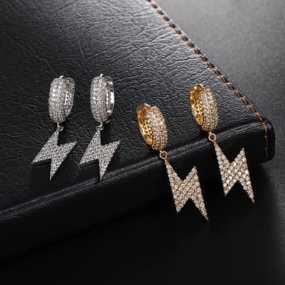 China Evan New Arrive Iced Out Cute Hip Hop Lightning Stud Earring For Men Brass Bling Zircon Circle Drop Earrings for sale