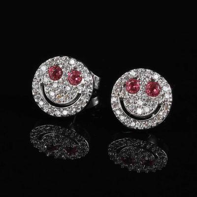 China Cute Evan Hiphop Factory Wholesale Iced Out Gold Plated Happy Face Zircon Earrings Women Jewelry Smile Gift for sale