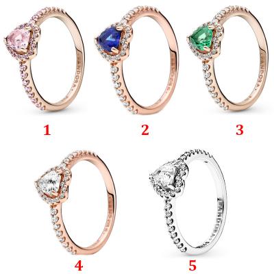 China 2022 CLASSIC Hot Quality Women's Jewelry Hot Pink Green Zircon Ring Rose Gold Heart Doraest Ring Gift For Lady for sale