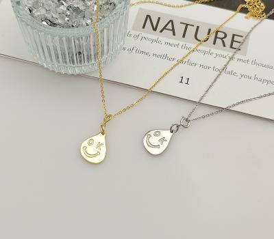 China 2021 Gold Plated Girlfriend Lady Wholesale Cute Silver Necklace S925 OK Smile Face Pendant From Factory EVAN1180 for sale