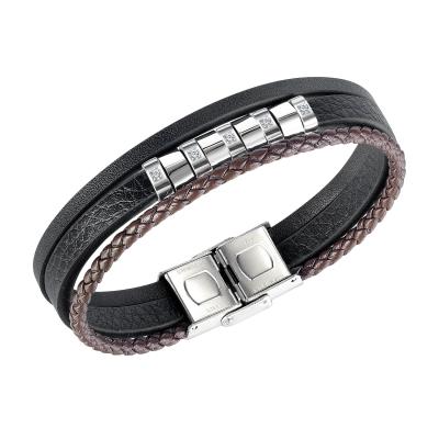 China New EVAN CLASSIQUE Stainless Steel Men's Jewelry Diamond Bracelet Hip Hop Fashion Multilayer Zircon Leather Bracelet for sale