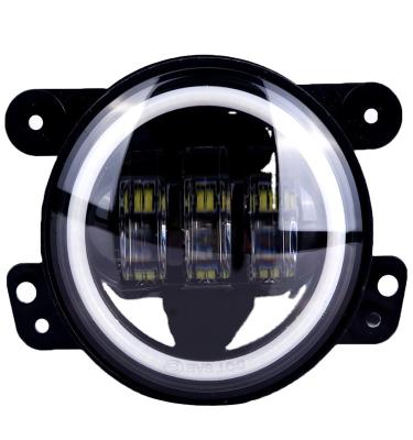 China Aluminum Fog Lights 4 Inch Jeep Headlight 30W Round Led Projector Lens With DRL Halo Angel Eye For Offroad for sale