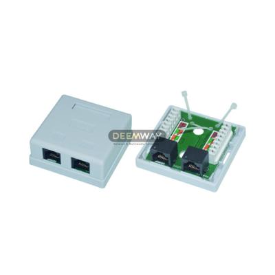 China ABS RJ45 Cat5e UTP Electrical Double Ports PCB Jack Socket Surface Mount Box Keystone for sale