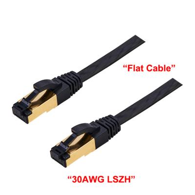 China Cat 8.1 RJ45 AWG26 LSZH Connector Gold Jacket Shell Angled Network Flat Slim Indoor Patch Cord Leads Cat8 Patch Cord for sale