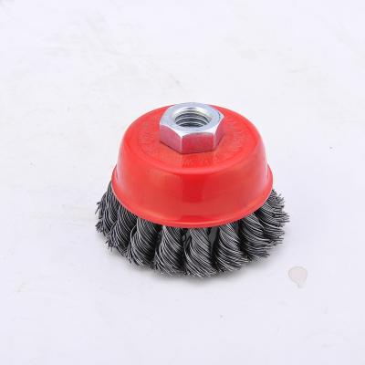 China Polishing steel wire brush factory price 3inch 4inch 5inch knotted cup steel wire brush for sale