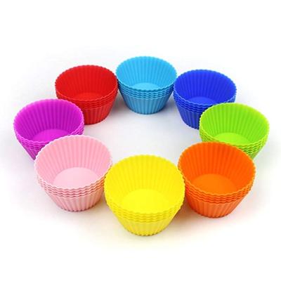 China Sustainable Silicone Muffin Cup Round 7cm Small Cake Cup Cake Mold 8 Color Bake Muffin Cup for sale