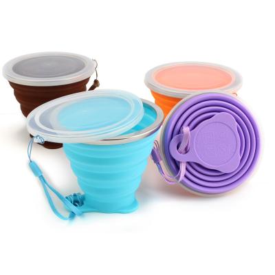 China Custom Logo Reusable BPA Free Portable Eco Friendly Hot Selling Portable Folding Travel Drinking Collapsible Silicone Coffee Cup for sale