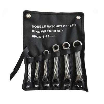 China 6Pcs Fast Delivery Double Adjustable Ring Ratchet Insert Head Adjustable Wrench Household Tool Kit Production Line for sale