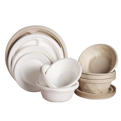 China Wholesale Disposable Compostable Paper Dishes Stocked Tableware Compostable Biodegradable Tray for sale