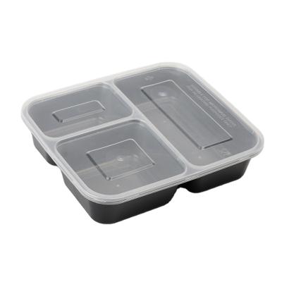 China CLASSIC Microwavable PP Plastic Bento To Go 3 Compartment Disposable Lunch Box Meal Prep Food Container for sale