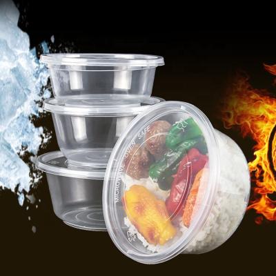 China Microwavable Round Disposable Lunch Box Takeout Food Container Plastic Transparent Lunch Bowl for sale