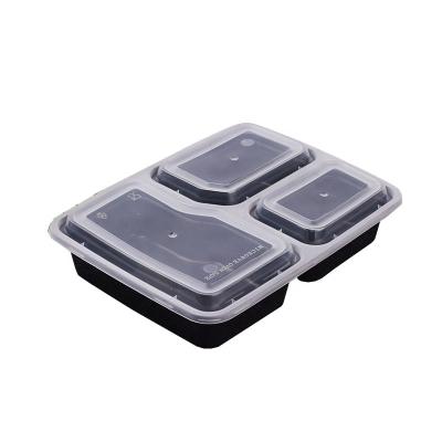 China Microwavable Disposable Round Plastic Take Away Black Plastic Food Container With Lid for sale