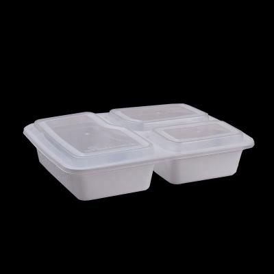 China Microwavable Disposable Plastic 3 Compartment PP Bento Box Takeout Food Container With Lid for sale