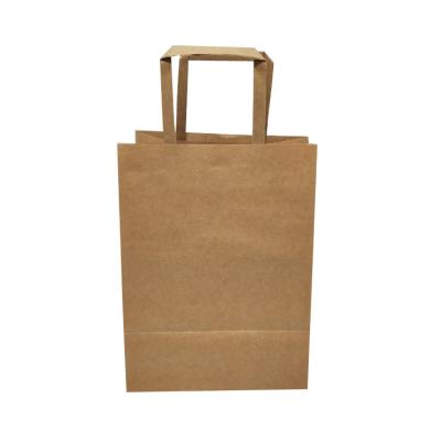 China Approved Disposable Take Away Reusable Bag Grocery Brown Paper Custom Recycled Bag With Flat Handle for sale