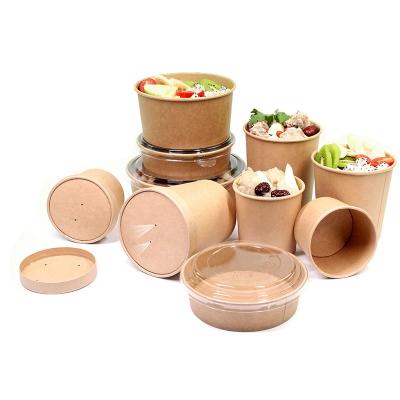 China DOUBLE WALL Food Grade Take Away Disposable Kraft Paper Soup Bucket / Cup With Lid for sale