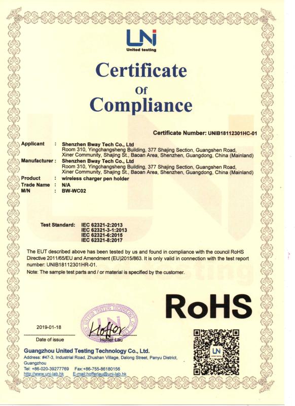 RoHS - Shenzhen Bway Tech Co., Ltd.