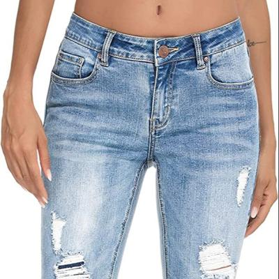 China Women's Boyfriend Ripped Jeans QUICK DRY mid-waisted loose-knit stretch denim pants for sale