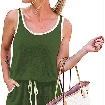 China Anti-Static Women's Summer Tank Romper Waist Casual Sleeveless Romper With Pocket for sale