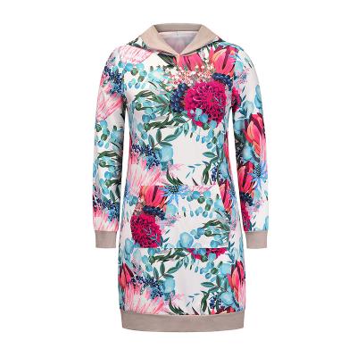 China Anti-static women's fashion hoodie color contrast hooded printed dress autumn winter new casual loose long sleeve for sale