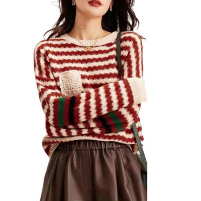 China Anti-wrinkle 2022 new women's pullover jacquard color long sleeve matching casual sweater OEM/ODM crochet sweater for sale