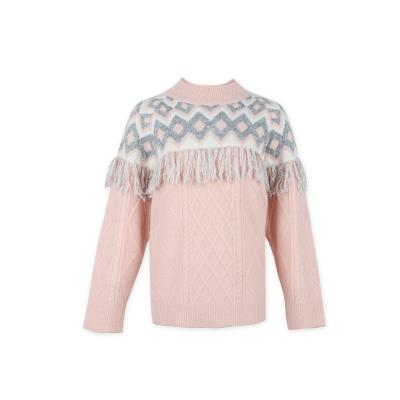 China 2022 New Autumn/Winter Women's Anti-wrinkle plhelp fringe pullover jacquard sweater long neck sleeve knit casual soft knit OEM/ODM for sale