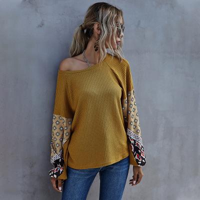 China Anti-wrinkle solid color patchwork dot pattern round neck loose long sleeve women's T-shirt set clothes for female for sale