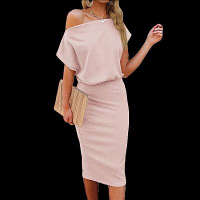 China Anti Static Women Off Shoulder Short Sleeve Midi Dress Summer Ribbed Bodycon Dress For Party for sale