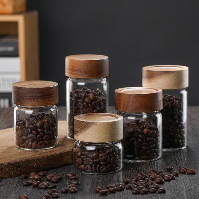 China Freshness Preservation Factory Wholesale Glass Sealed Storage Bottle Glass Acacia Wood Threaded Mouth Sealed Storage Storage Jar for sale