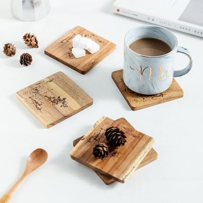 China Custom Made Coaster Japanese Lychee Acacia Wooden Tea Coaster Thickening Heat Insulation Anti Scalding Coaster for sale