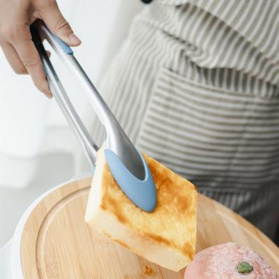 China Premium Viable Serving Blue Anti-hot Tong Kitchen Dish Collapsible Hot Bowl Dish Cut Stainless Steel Food Serving Tongs for sale