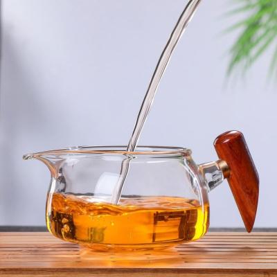 China Viable Handmade Gift Glass Teapot With Wooden Handle for sale