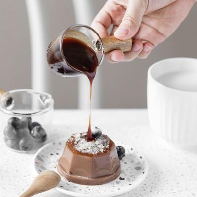 China Viable Mini Wooden Handle Milk Jug Glass Cup Seasoning Plate Small Steak Western Restaurant Juice Bucket for sale