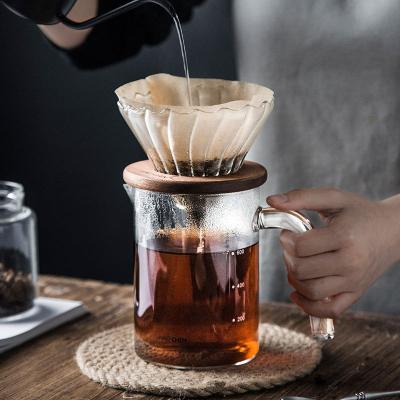 China Limited Hot Sale V60 Viable Hot Drip Coffee Dripper Server Style Kettle Glass Coffee Pot Teapot with Filter and Wooden Stand for sale