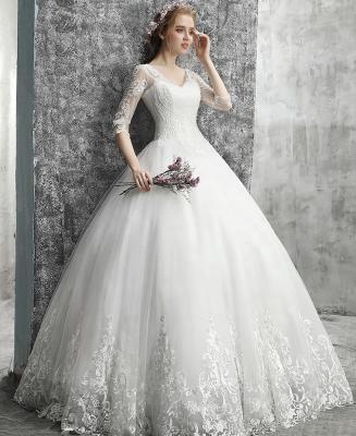 China Rustic Wedding Dresses 2019 Lace Wedding Dresses Half Sleeve V Neck Anti-Static Turkish Bridal Country Wedding Dress for sale